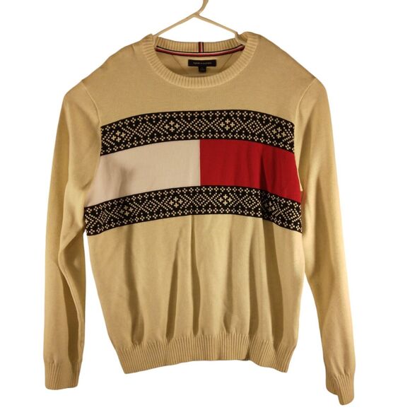 Tommy Hilfiger sweater mens XL XLarge ivory christmas fairs isle large flag - Picture 1 of 9